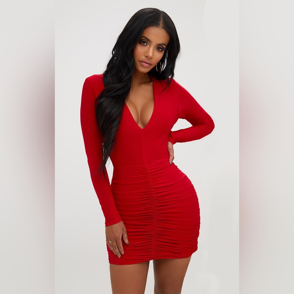 Pretty Little Thing Plunge V Neck Shape Dress